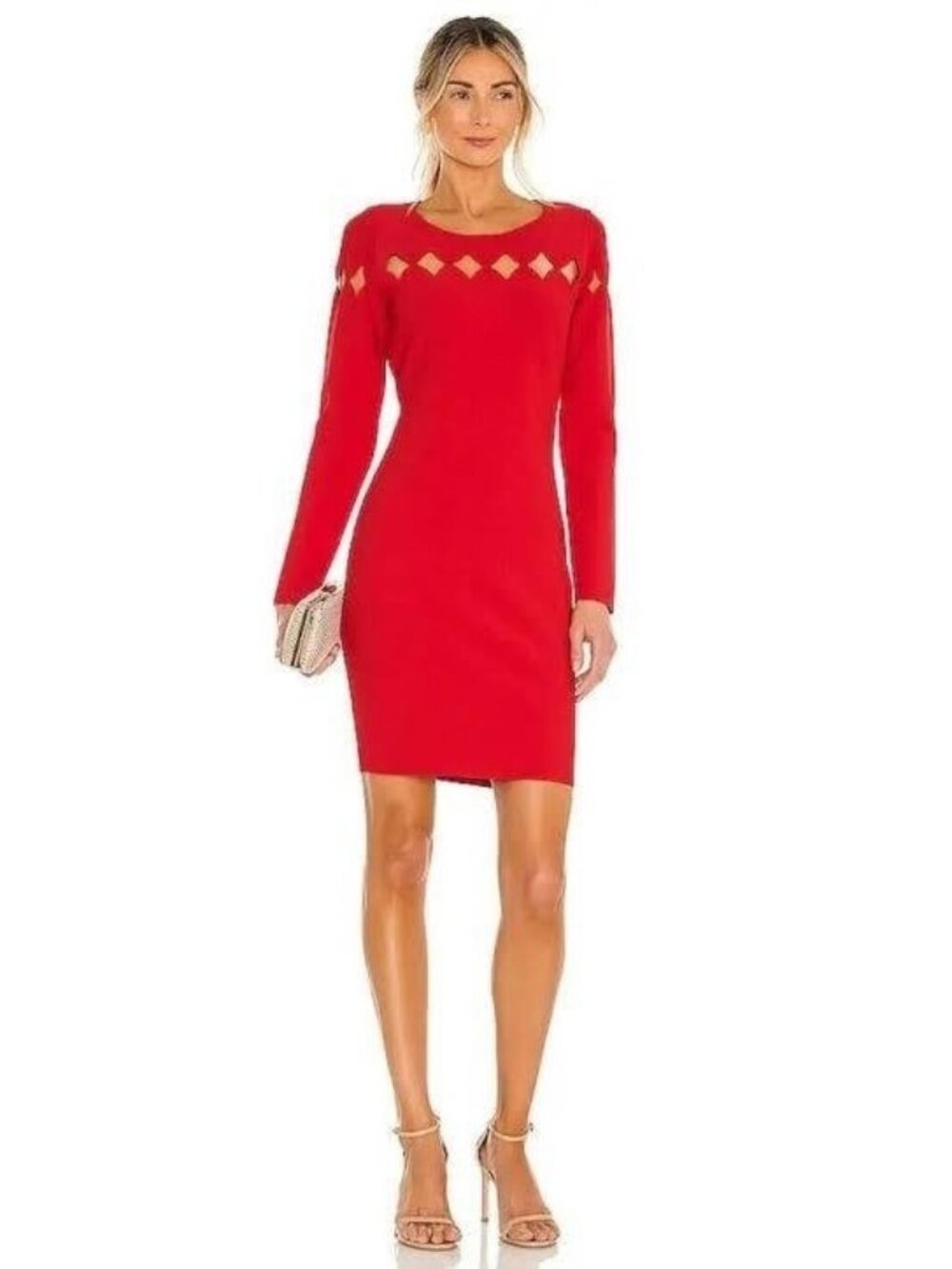 MILLY Scallop Cut Out Fitted Dress size S. color Red NWT mspr $425